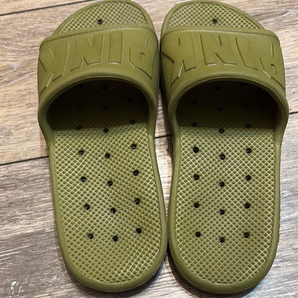 PINK Victoria's Secret Green Perforated Sandals